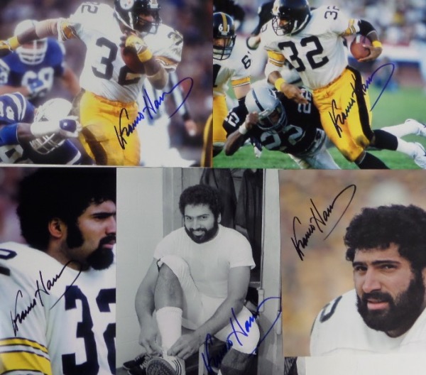 This first time offering here at CCSA is FIVE different full color 8x10 photos of Steelers HOF running back, Franco Harris.  Each 8x10 is autographed personally by the all time great himself, and since his recent passing, retail has shot up considerably, making this a serious retail chance!