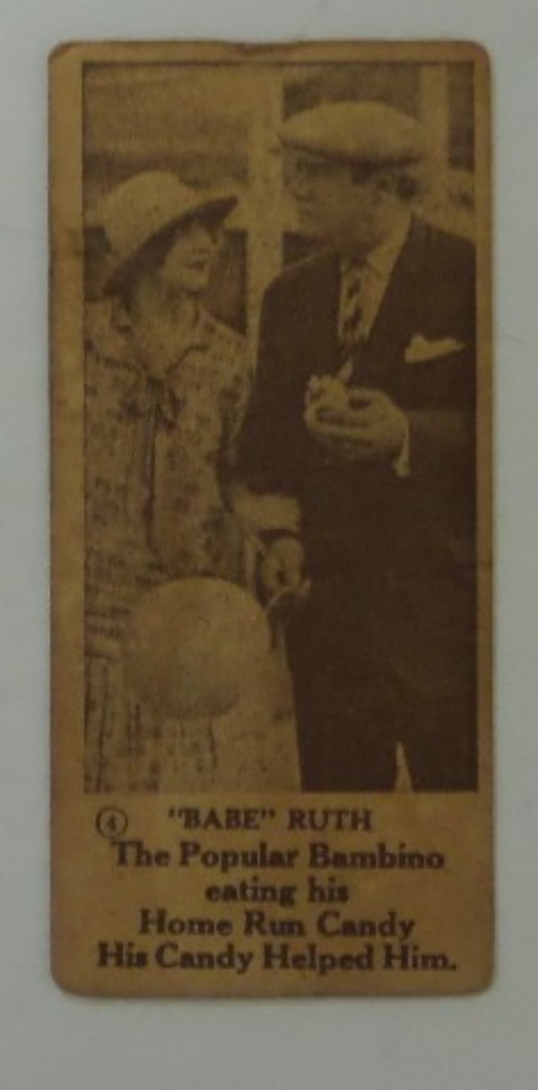 This rare BABE RUTH CANDY card from 1928 is card #4 in the set and show the Bambino eating his own candy with his wife alongside him. This has a CERTIFICATE included from Vintage sports and is in EX condition and a super card to add to your collection. The value of this beauty is near $900, whern you can find them.