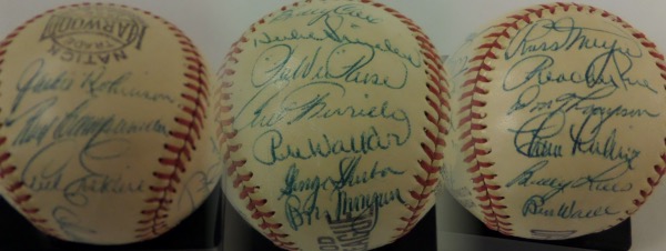 This amazing attic find is a clean ball, blue ink signed by everyone including Dressen (ss), Jackie Robinson, Roy Campanella, Pee Wee, Duke, Gil Hodges, Jim Gilliam, Joe Black, Preacher Roe, Carl Erskine, Billy Cox, Carl Furillo etc., and grades a clean, legible 7 or better all over. Great chance, Lee approved, and value is thousands on the Brooklyn "Bums". An NL Pennant-winning ballclub, probably their best offensive team EVER, and chock full of HOF'ers!!!