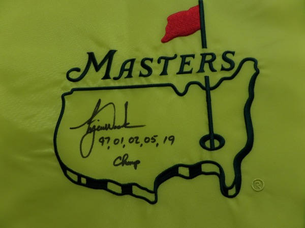 This mint, real pin flag is from Augusta, site of the tournament, and comes hand signed by THE Tiger Woods!!! It grades a bold 8 in black sharpie, has the 5 years that he won written and listed, followed by the word Champ, and value can reach thousands on the reluctant signer. Solid buy and hold investment, in the still ever popular star!