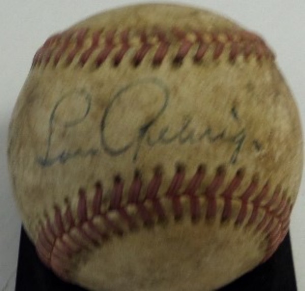 This well used ball is red-laced, vintage 1930's, and comes black ink, sweet spot signed by the HOF pitcher known as the "Iron Horse". It is not a pretty ball, but...it is HIS signature!!! The autograph is a nice 5 or better, and value is thousands. 