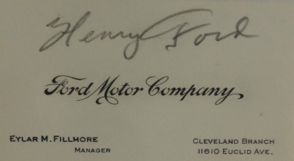 This vintage Ford Motor Company business card is in EX+ condition overall.  It is hand-signed in pencil by the company's founder, automotive innovator, engineer and icon, Henry Ford!  It is small in stature, but HUGE in history, and retail is low thousands!