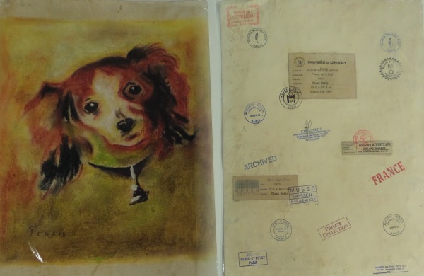 This large original is done and signed by this LONG-deceased master.  It shows the "Head of a Dog" and is done in nice reds, oranges,yellows,etc..  The reverse has MANY Gallery marks and stamps from all over the World where this piece was displayed.  Perfect for framing on thick stock artists paper and retails WELL into the thousands. 