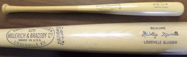 This 33.5" long wooden Louisville Slugger 125 bat from Hillerich & Bradsby is a pro model/game issue bat that comes to us in EX+ overall condition.  It is a Mickey Mantle signature model and shows light use but zero chipping or cracking, and will make for an outstanding addition to your vintage baseball collection!