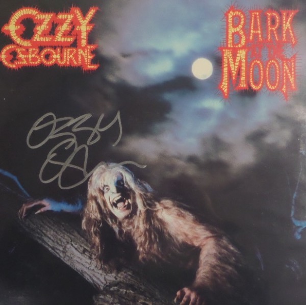 This original 1983 "Bark at the Moon" LP album from Ozzy Osbourne is still in EX/MT condition.  It is hand-signed on the front cover in silver sharpie by the flamboyant rocker himself, grading about a 7.5, and retail value on anything signed by this popular front man is mid hundreds, at least!