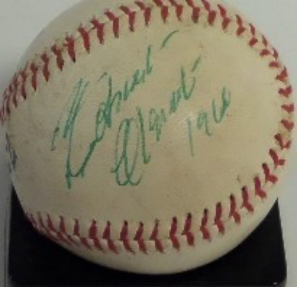 This kid "played with ball"  is a vintage 60's Little League stamped ball, red-laced, and made by Worth. It comes green ink side panel signed and dated from 1966 by the late, great Pitts. HOF outfielder, and shows off easily from 12 feet away. The ball itself shows usage but no abuse, and the autograph is an honest 7.5 or 8.