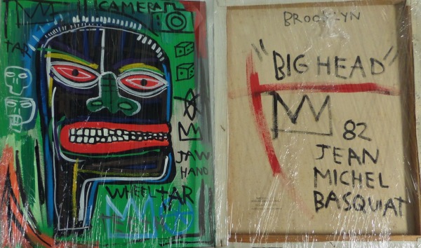 This GORGEOUS piece is vibrant and typical Basquiat showing interesting Samo-style figure on it with lots more going on!  16"x20" on canvas on wood and ready to hang! Comes signed on the back by this deceased master and dated from 1982.  Great conversation piece for any wall and high retail with his own Estate stamp on the back as well! 