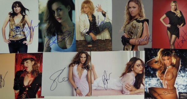 The star power of this lot of FIFTY photos is absolutely staggering, and the retail value will certainly reflect that.  This 50 8x10 lot includes images hand-signed by some of the hottest female celebs alive.  Included herein are names like Mandy Moore, Anne Hathaway, Drew Barrymore, Brittany Murphy (dec), Ronda Rousey, Kate Hudson, JLo, Mila Kunis, Kristen Bell, Evangeline Lilly, Heidi Klum, Jennifer Aniston, Carmen Electra (NUDE), Brie Larson, Sarah Michelle Gellar, Blake Lively, and many more.  That's 50 photos here, and each and every one can retail at least for fifty bucks, so do the math, and then bid accordingly!