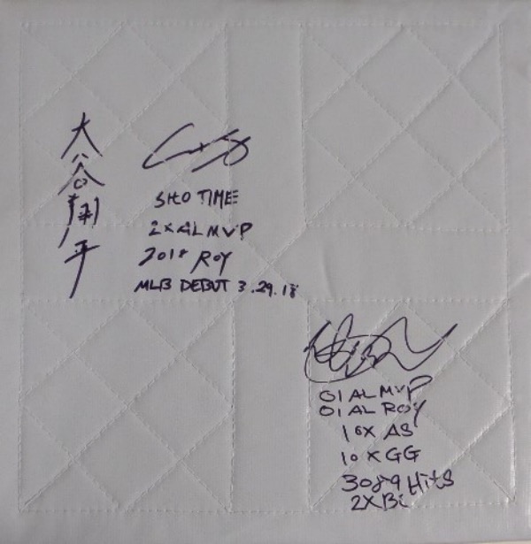 This 15" square MINT white base is from Rawlings, and comes hand-signed in bold black sharpie by the two greatest Japanese baseball players in MLB history!  Included are Dodgers superstar Shohei Ohtani--complete with Sho Time, 2X AL MVP, 2018 ROY and MLB DEBUT 3.29.18 inscriptions--and Mariners future HOF'er Ichiro Suzuki--with 01 AL MVP, 01 AL ROY 16X AS, 10X GG, 3089 Hits and 2X BC inscriptions.  AWESOME item, and a super cool conversation piece, and retail is thousands!