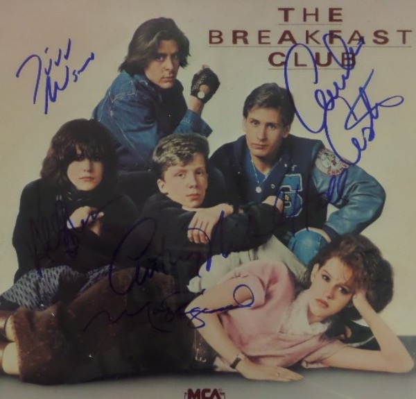 This original motion picture soundtrack LP Album shows the 5 detentionees on the cover and is in EX+ shape, with no actual record inside. It comes signed by ALL 5 of them nicely in blue, and included are Judd Nelson, Molly Ringwald, Anthony Michael Hall, Emilio Estevez, and Ally Sheedy. Great for the 1980's memorabilia collector, and with the recent Hulu "Brats" special--and the ensuing Brat Pack resurgence--retail is as high as it's ever been!