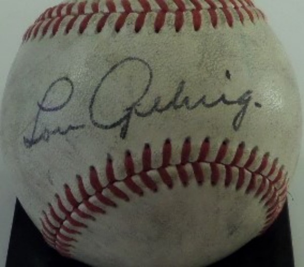 This red-laced, vintage baseball shows quite a bit of age, and is cubed in G+ overall condition  It features the black ink signature of Lou Gehrig on the sweet spot, grades a legible 6.5-7 overall, and the signature will easily be seen from across just about any memorabilia room!  Valued well into the thousands!