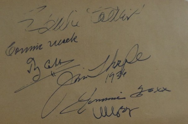 This full 4x6 autograph album page is still in EX condition, and comes hand-signed in blue by no less than 6 all time greats of the game.  Included are Connie Mack, Jimmie Foxx, Ty Cobb, Eddie Collins, superspy Moe Berg and even Jim Thorpe, and with all 6 men long-deceased, this unique collector's piece is valued well into the thousands!