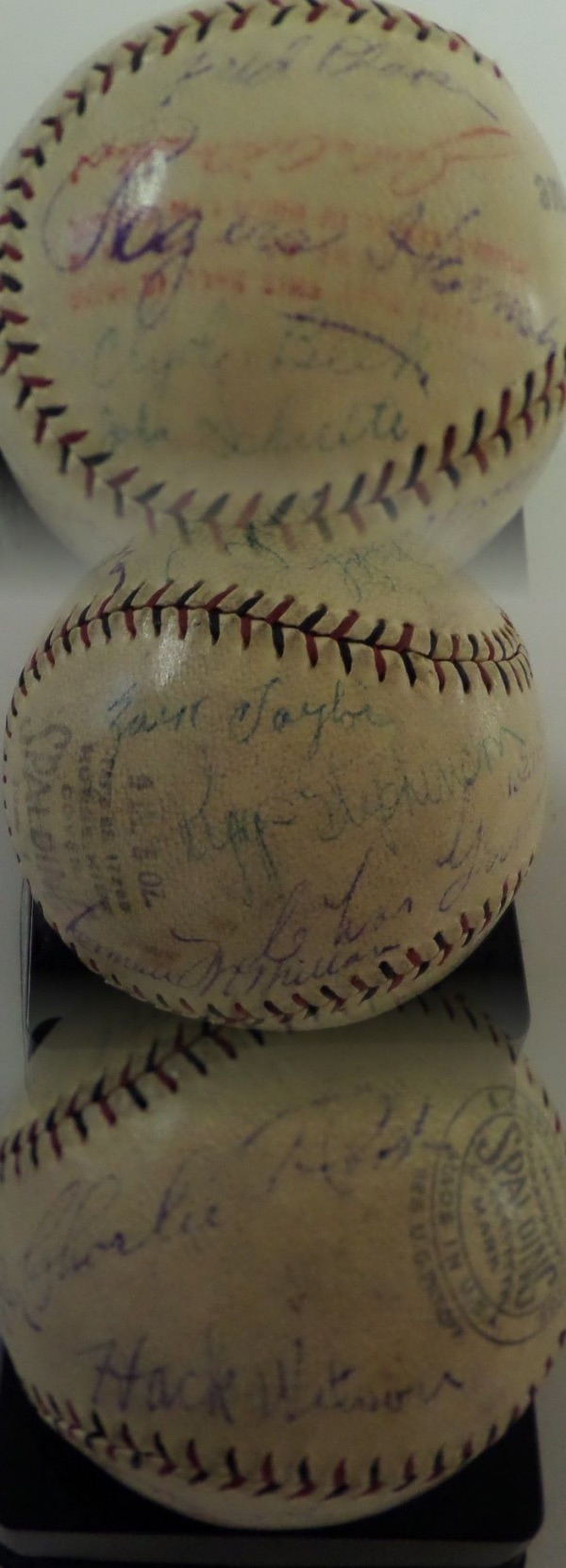 This very old Official NL ball from Spalding is cubed in VG+ condition, is laced professionally in black and red, and comes hand-signed in different shades of blue ink by 16 members of the powerful NL Champion '29 Cubs!  Included are KiKi Cuyer (ss), Hack Wilson, Charlie Root, Riggs Stephenson, Charlie Grimm, Guy Bush, Art Nehf, Pat Malone, Rogers Hornsby and more, with most signatures grading 4's-5's.  With three HOF greats herein, and everyone long-deceased, this ball values well into the thousands!