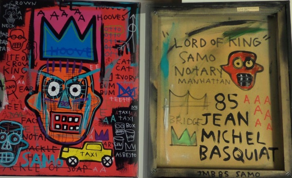 This approximately 16"X24" piece is an original JM Basquiat artwork done on canvas and framed wonderfully.  It is an image of a face with writing all around, and comes titled on the reverse by the artist himself from 1985.  It is a perfect size for display and display, and, with his death now 35 years ago, retail is low thousands and tons of inscriptions from him on the back! WOW!