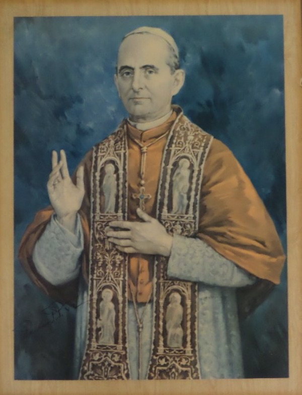 This 14x18 custom-mounted portrait of Pope Paul VI is in color, in EX/MT condition, and ready to hang on your wall.  It is hand-signed in black felt marker by the now-deceased Pontiff himself, grading about a 7 overall.  According to our consignor, this piece comes from a very prestigious priest's estate, and has been kept in this fantastic condition.  A MUST for the devout Catholic or for the Catholicism collector, and retail is $6000, all day long!!!!