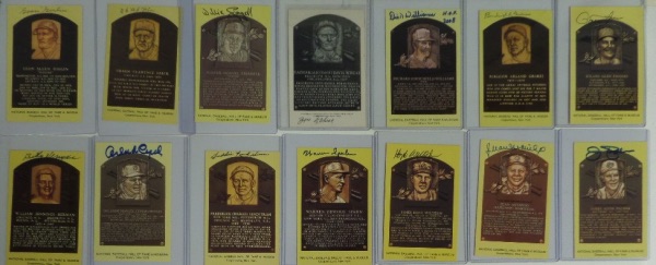 This lot of 14 is fully, no-nonsense lifetime guaranteed, and has just 3 still living. All are Coooperstown HOF greats, all plaques come front side signed in ink or sharpie, and most are clean bold 9's or better. Names include Jim Palmer, Warren Spahn, Orlando Cepeda, Burleigh Grimes, Dick Williams, Zach Wheat, Goose Goslin and Willie Stargell..  Wow!!!