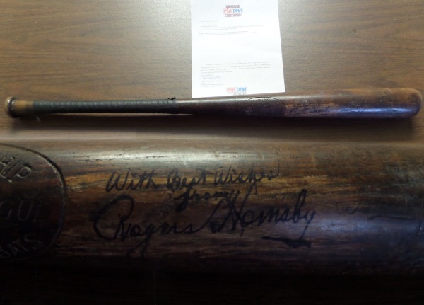 This well used "NL League" gamer is heavy, dark brown wood, and comes barrel signed by the HOF Batting Champ. It is signed on a great spot, his signature can be seen and read from 6 feet away, and an original PSA/DNA full 8x10 LOA accompanies for certainty. Great chance, obvious choice, and value is ?