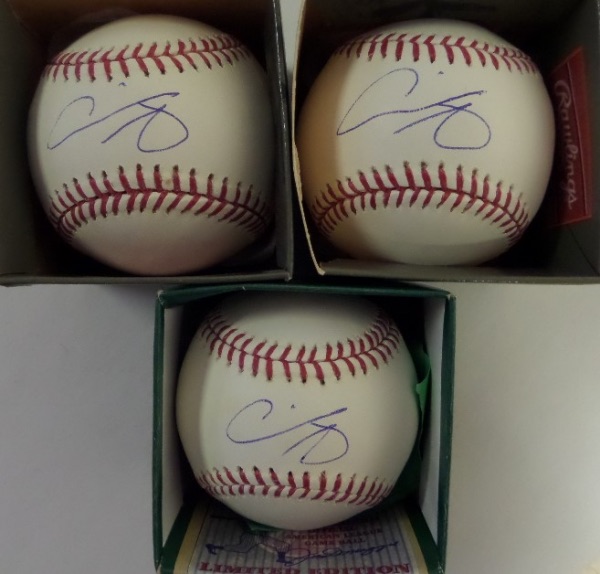 This super high value group lot is THREE Official Major League Baseballs from Rawlings, each in EX/MT to NM condition.  Each baseball here is hand-signed across the sweet spot in blue ink by the now 3 time MVP himself, each signature grading a strong 8.5 or better.  This is truly a once in a lifetime player, and if you can grab three of these at one low price, you owe it to yourself to do just that!!!