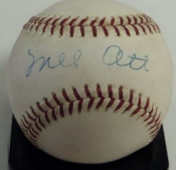 This vintage red-laced Spalding baseball is in EX shape overall and has been sweet spot signed nicely in blue ink by this long-deceased HOFer.  The autograph grades a legible 7 overall and the ball is cubed and ready for display. Book value well into the 5 figures+ due to scarcity. 