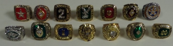 This lot is 14 rings, 12 of them are gold and 2 are silver. They are all about size 10-11's and honor different teams from mostly MLB and NFL history. There is a Packers, Cubs, Notre Dame, Eagles, Reds, Phillies, Derek Jeter, Astros and more. A few are well done, most are from China, and value of the lot is mid hundreds. 