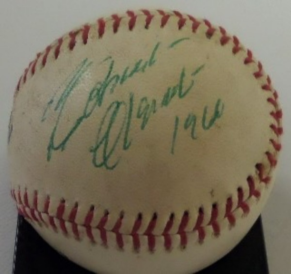 This kid "played with ball"  is a vintage 60's Little League stamped ball, red-laced, and made by Worth. It comes green ink side panel signed and dated from 1966 by the late, great Pitts. HOF outfielder, and shows off easily from 12 feet away. The ball itself shows usage but no abuse, and the autograph is an honest 7.5 or 8.