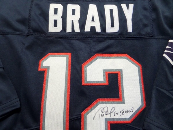 This mint dark blue authentic Patriots jersey comes signed by Tom Terrific on the back in black with this great inscription added.  Retail value well into the thousands as the retired Tom is very unlikely to do any shows and this is guaranteed authentic.  WOW!