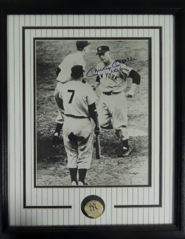 This Drew Max lifetime approved item has been professionally double matted and framed in Yankee pinstriping, measures near 20x24 in size, and holds a hand signed 1951 ROOKIE era 11x14 photo of the long gone HOF slugger. This thing is a clean bold 10 all over the place, shows off well from 30 feet away, and bears a bold blue sharpie signature that Lee approves as well. His one year No.6 is written in his hand, and value after this custom framing job is well over a grand!