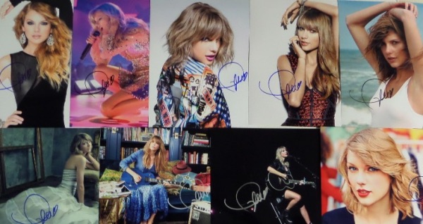 This ideal group lot is TWENTY different full color 8x10 photos, including concert shots, poses, and all kinds of colorful images, each hand-signed by the superstar pop/country singer.  Each photo can retail into the hundreds with the huge popularity of Swift, so you do the math with twenty!!!