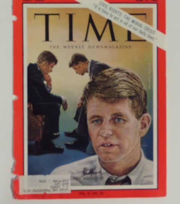 This vintage June 21, 1963 TIME magazine cover has been removed from the rest of the magazine, and comes hand signed in black ink by the long-deceased US Attorney General and would-be President, Robert F. Kennedy!  Signature grades about a 7.5, and was personally-acquired through the mail by longtime collector, Jack Hewes. If you are a Kennedy enthusiast, and let's face it, who isn't, then this piece is right up your alley.  Simply frame and display to the delight of all!