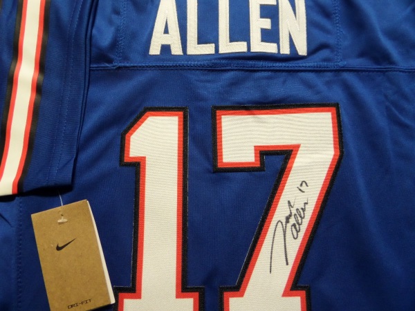 This mint blue Bills gem is authentic and guaranteed.  It comes signed by this breakout star QB perfectly in black with his #17 included.   Bills are going places quick so get it now!  Retail rising super fast and he's a favorite for MVP this year and for the BIlls just missed out on the Bowl this year....next year is his year!