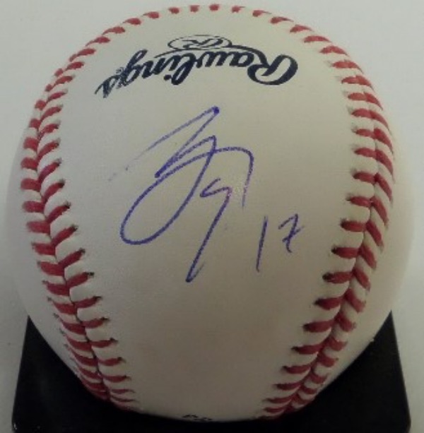 This "PRACTICE" Major League Baseball from Rawlings is in VG+ overall condition, with practice use evident, and comes hand-signed in blue ink by 2021 AL MVP, Shohei Ohtani.  The signature is a legible 8, sits on a side panel, and retail on this once in a lifetime talent is low thousands!