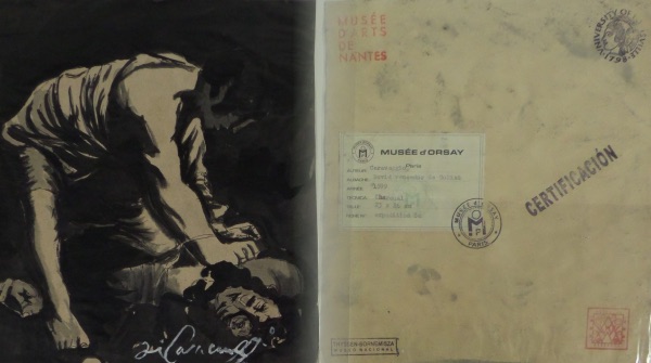 This gorgeous piece is on vintage art paper and shows 2 men fighting.  Attributed to the late 1500's & signed at the bottom in white by this legendary artist and is deal for framing! The back has several Gallery markings and stamps from assorted museums etc. and the value is off the charts! RARE.  Titled "David vencedor de Goliat"!  WOW