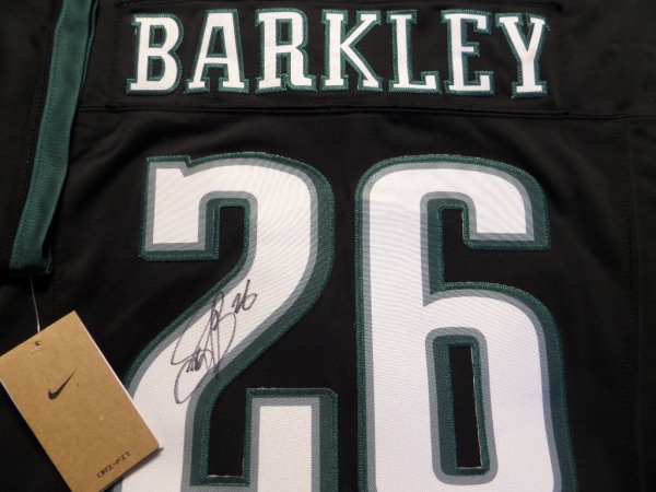 This mint authentic black Eagles jersey comes signed by the newest Eagles RB superbly on his back numbers with #26 included!  Great jersey from this All-Pro and retail is shooting up fast as Philly just won the Super Bowl as I am typing this in!  Guaranteed authentic and Saquon had monster year and broke 2k rushing yards!
