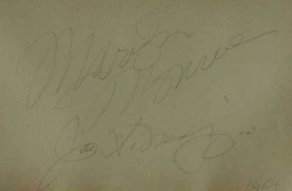 This enormous and vintage autograph album page measures just short of 4.5x7 in size, which means it's big enough to mat and frame with a photo, or you could even do it by itself!  Either way, it's a TRUE collector's item, a vintage album page, signed by the most famous couple of the twentieth century!  That's right, I'm talking about Hollywood icon, Marilyn Monroe, and her onetime husband, New York Yankees icon and HOF great, Mr. Coffee himself, the great Joe DiMaggio!  These signatures are in pencil, and slightly faded, but they still grade about a 6, and can easily be seen from 8-10 feet away.  With both American legends long gone now, retail is low thousands, but we're starting the bidding at a low, LOW, really LOW, insanely LOW minimum!!!
