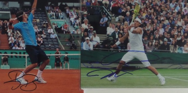 This IN PERSON obtained lot is fully lifetime guaranteed authentic and features TWO of the games greatest EVER players. Both come signed in bold sharpie, both grade 10s and names are Roger Federer and Rafael Nadal. Great action color images, both 8x10 in size, and lot value is middle hundreds.  