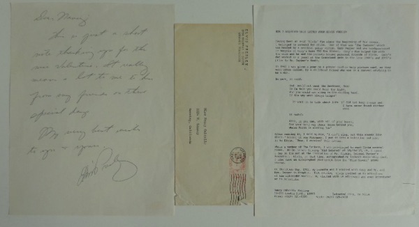 This amazing, one of a kind item is a letter, hand-written by Elvis, to a fan, thanking her for a Valentine card.  The fan, Nancy Ombrello Feiling, has included a type-written account of her meetings with Elvis, which is interesting, in and of itself.  When you include this letter, made out to Nancy, it becomes one HECK of a story, and this letter is honestly valued at PRICELESS!!!!!!
