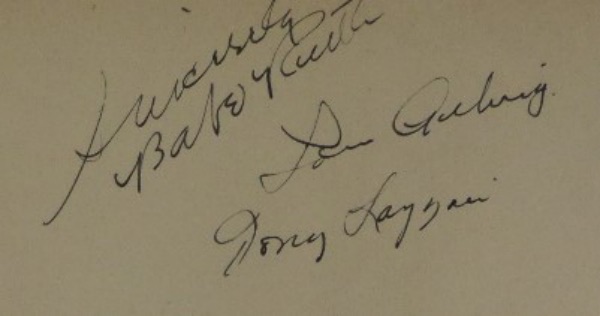 This approximately 4x6 cut of off white paper looks to have been original part of an autograph album page, and still boasts THREE Yankees "Murderer's Row" HOF greats in black ink.  Included are Babe Ruth, Lou Gehrig, and Tony Lazzeri, and this cut is just begging to be matted and framed with the photo of your choosing.  With all three LONG gone, retail is well into the thousands on this tiny but mighty piece of memorabilia!