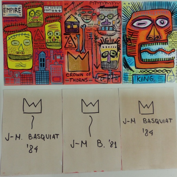 Wow, this lot holds 3 approx. 9"X11" pieces on thick-stock artists paper.  All 3 show interesting samo-style people/creatures on them and all 3 come signed and dated by this legendary and long-deceased artist from the 80's!!  Ideal for framing and very rare as he died at a very young age.  WOW! 