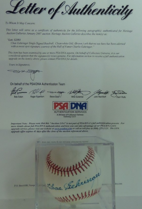 This OAL Bobby Brown ball comes sweet spot signed by this long-deceased HOFer in blue ink.  GORGEOUS autograph and comes with a full PSA/DNA letter for guaranteed authenticity. Retails into the low thousands. 