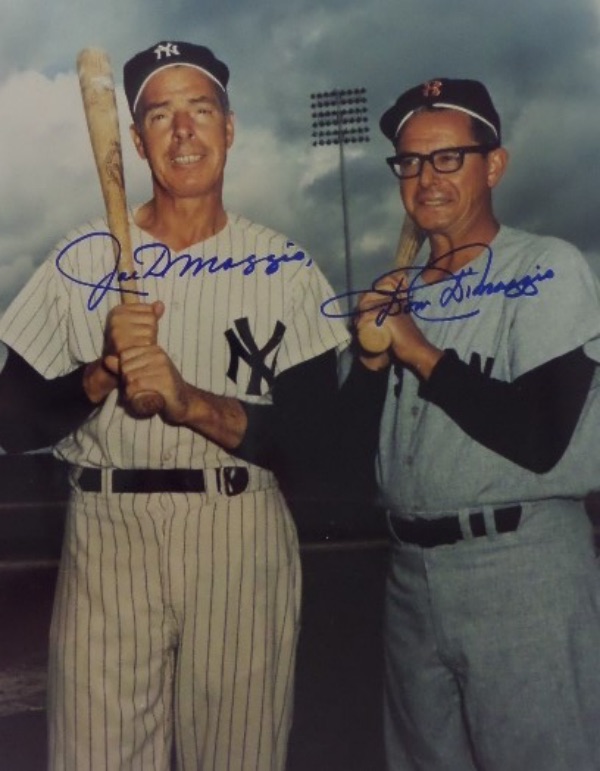 This full color 8x10 photo shows both brothers posing before a Yankees/Red Sox Old Timers game.  It is hand-signed in blue sharpie by both former All Star players, comes certified by The Joe DiMaggio Estate, and with both now long gone, the retail value here is well into the hundreds!