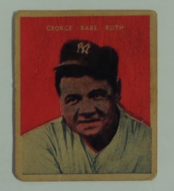This was the last (and most valuable) card in the 1932 set.  It shows the Babe with a red background and this example is in G+ ( grade it a 3-4) condition.  Centering is strong on this card, and surface is decent with light marring, but corners are rounded, so the aforementioned grade is an appropriate one.