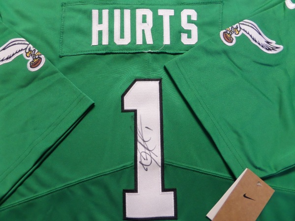 This mint kelly green GORGEOUS authentic jersey comes signed by the most recent Super Bowl Champion & MVP in black perfectly with his #1 included. Ideal to frame and show off and guaranteed authentic. Eagles are set for a long run atop the NFL so get it now! AWESOME and has the Super Bowl patch on it!