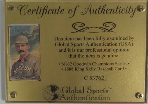 This card books super high and comes lucite-sealed in a custom case by Global Sports Authentication  (#C83762).  It has the Goodwin & Co. back and is in G+ shape overall and shows off wonderfully.  Very rare and sought-after and valued at MANY times this low opening bid. 
