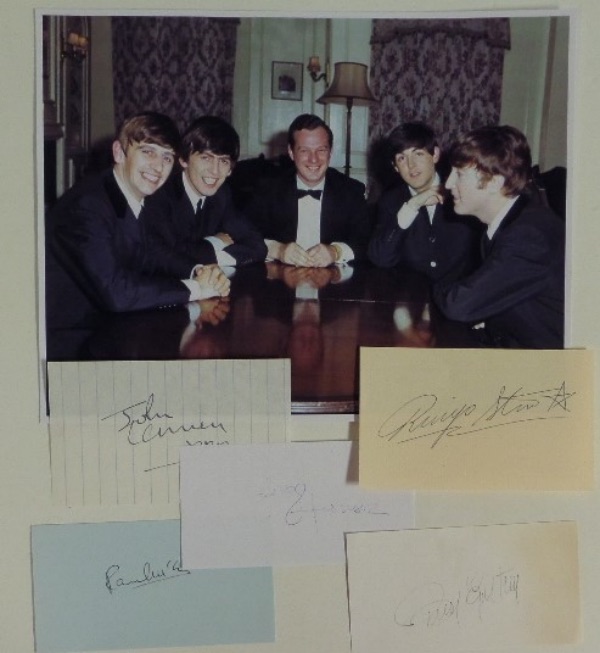 This fantastic chance is FIVE different cuts of paper, all approximately 3x5 in size, and each is individually-penned.  Included are Beatles John Lennon, Paul McCartney, George Harrison and Ringo Starr, as well as their legendary manager, Brian Epstein, with signatures ranging from 6-7's, as well as a full color photo for matting and framing.  When this baby is crafted the way it deserves to be retail is well into the thousands!