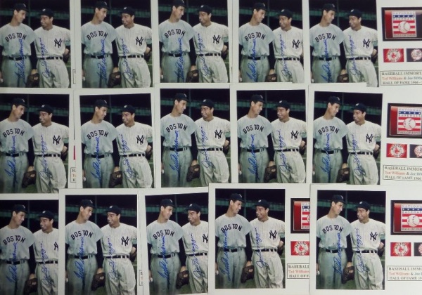 This HUGE group lot is ideal for dealers and includes no less than FIFTEEN 8x10 thin white-matted displays, each of which features HOF, NYY and Red Sox logos, as well as a color photo of the two greatest WWII era ballplayers.  Each and every one here is blue sharpie-signed by BOTH--yep, that's THIRTY signatures in all--and each can retail into the mid/high hundreds by itself.  Remember when we said this was an ideal dealer's lot?