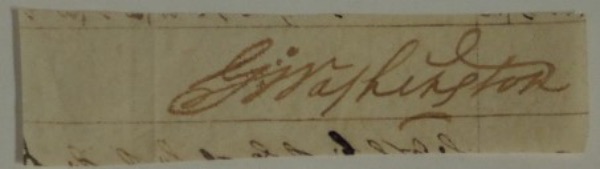 This vintage document cut measures about 1x4.5" and is toned from over 200 years of being on this earth, with parts of other words visible on both the top and bottom!  It comes hand signed in fountain pen by our very first US President and founding father, grading a legible 5 overall, and this gorgeous signature is perfect for matting and display!  This is the first Washington signature we've had in over three years, so get in on this now-RARE opportunity!