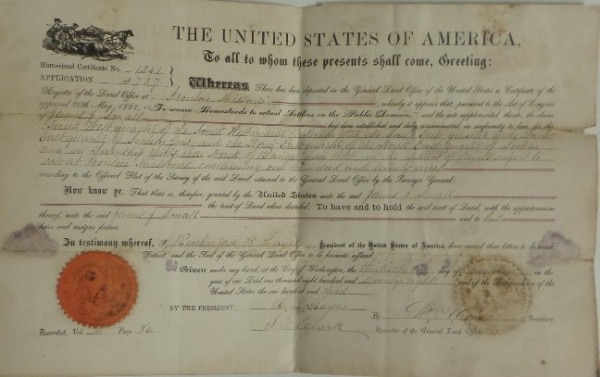 This land grant is for the state of MIssouri and has the normal customary folds and is a great read!  It even has the original wax seal and has been signed by then President "R.B. Hayes"   Ideal for framing and showing off and perfect for the vintage President collector. RARE! HIgh retail. 